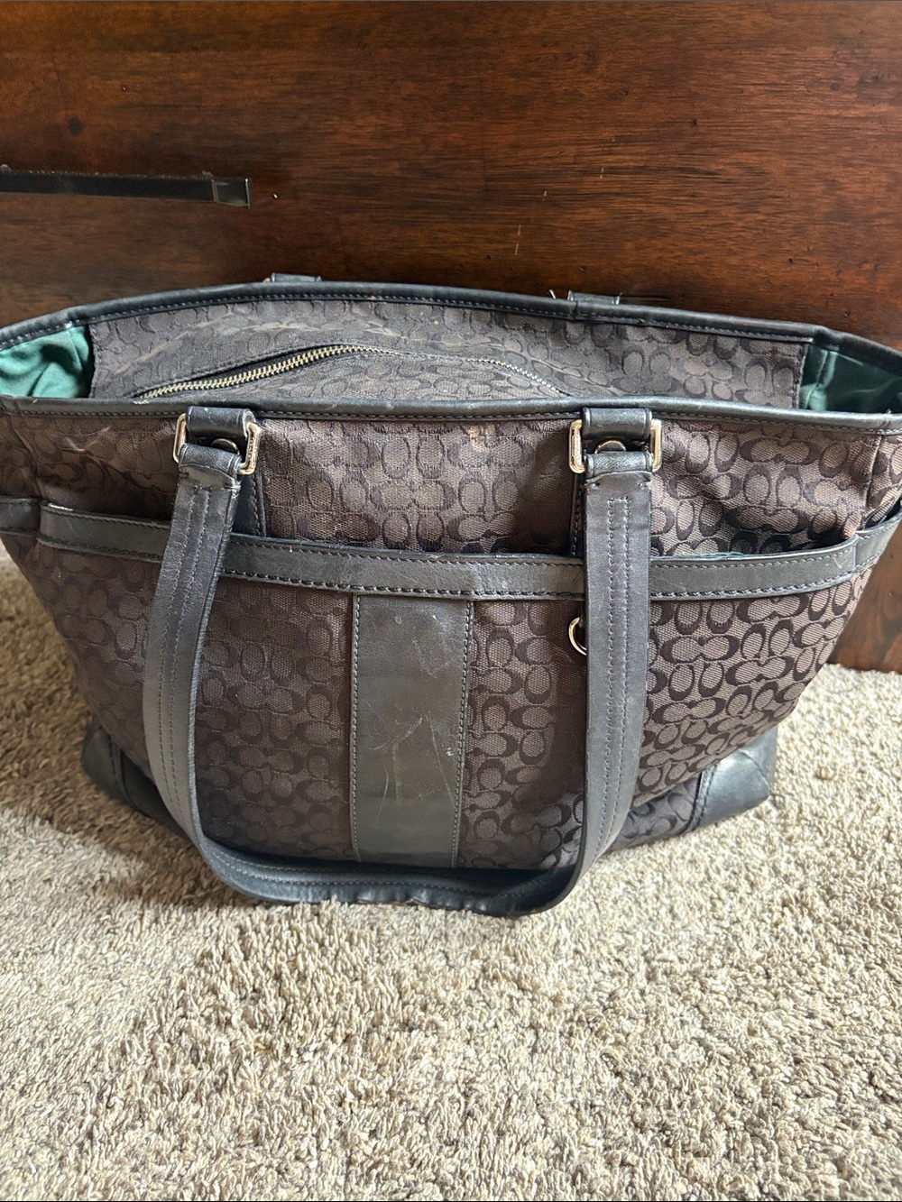 Coach F77156 Black Signature Jacquard Diaper Tote Shoulder Bag
